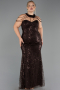 Long Brown Beaded Plus Size Evening Gown ABU6632