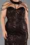 Long Brown Beaded Plus Size Evening Gown ABU6632