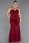 Long Burgundy Beaded Plus Size Evening Gown ABU6632