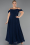 Long Navy Blue Chiffon Plus Size Evening Gown ABU6646