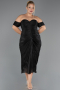 Midi Black Chiffon Plus Size Cocktail Dress ABK2701