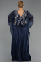 Long Navy Blue Chiffon Plus Size Evening Gown ABU6619