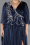 Long Navy Blue Chiffon Plus Size Evening Gown ABU6619
