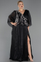 Long Black Chiffon Plus Size Evening Gown ABU6619
