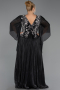 Long Black Chiffon Plus Size Evening Gown ABU6619
