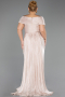 Long Beige Chiffon Plus Size Evening Gown ABU6604