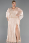 Long Beige Chiffon Plus Size Evening Gown ABU6619