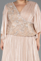 Long Beige Chiffon Plus Size Evening Gown ABU6619
