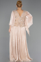 Long Beige Chiffon Plus Size Evening Gown ABU6619