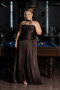Long Brown Chiffon Plus Size Evening Gown ABU5958