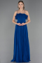 Sax Blue Strapless Long Chiffon Prom Gown ABU4866
