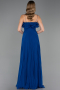 Sax Blue Strapless Long Chiffon Prom Gown ABU4866