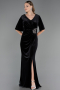Long Black Velvet Velvet Oversized Evening Dress ABU6669