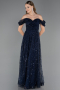 Long Navy Blue Beaded Evening Dress ABU6659