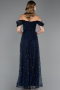 Long Navy Blue Beaded Evening Dress ABU6659