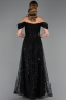 Long Black Beaded Evening Dress ABU6659