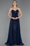 Long Navy Blue Beaded Evening Dress ABU6673