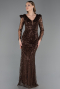 Long Brown Beaded Evening Dress ABU6660