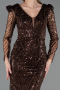 Long Brown Beaded Evening Dress ABU6660