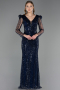 Long Navy Blue Beaded Evening Dress ABU6660