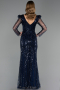Long Navy Blue Beaded Evening Dress ABU6660