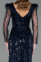 Long Navy Blue Beaded Plus Size Evening Gown ABU6661