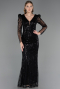 Long Black Beaded Evening Dress ABU6660