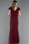 Long Burgundy Beaded Plus Size Evening Dress ABU6672