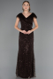 Long Brown Beaded Plus Size Evening Dress ABU6672