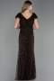 Long Brown Beaded Plus Size Evening Dress ABU6672