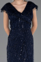 Long Navy Blue Beaded Plus Size Evening Dress ABU6672