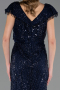 Long Navy Blue Beaded Plus Size Evening Dress ABU6672