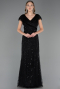 Long Black Beaded Plus Size Evening Dress ABU6672