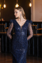 Long Navy Blue Beaded Evening Dress ABU6660