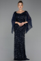 Long Navy Blue Plus Size Evening Gown ABU6687