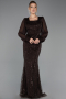 Long Brown Beaded Plus Size Evening Dress ABU6292