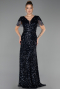 Long Navy Blue Scaly Plus Size Evening Dress ABU6688
