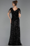 Long Black Scaly Plus Size Evening Dress ABU6688