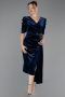 Midi Navy Blue Velvet Plus Size Velvet Evening Dresses ABK2706