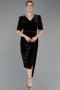 Midi Black Velvet Plus Size Velvet Evening Dresses ABK2706
