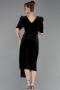 Midi Black Velvet Plus Size Velvet Evening Dresses ABK2706