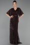 Long Brown Beaded Plus Size Evening Dress ABU6689