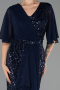 Long Navy Blue Beaded Plus Size Evening Dress ABU6689