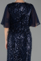 Long Navy Blue Beaded Plus Size Evening Dress ABU6689