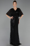 Long Black Beaded Plus Size Evening Dress ABU6689