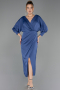 Midi Indigo Satin Plus Size Cocktail Dress ABK2709