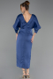 Midi Indigo Satin Plus Size Cocktail Dress ABK2709