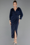 Midi Navy Blue Satin Plus Size Cocktail Dress ABK2709