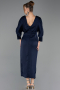 Midi Navy Blue Satin Plus Size Cocktail Dress ABK2709