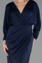 Midi Navy Blue Satin Plus Size Cocktail Dress ABK2709